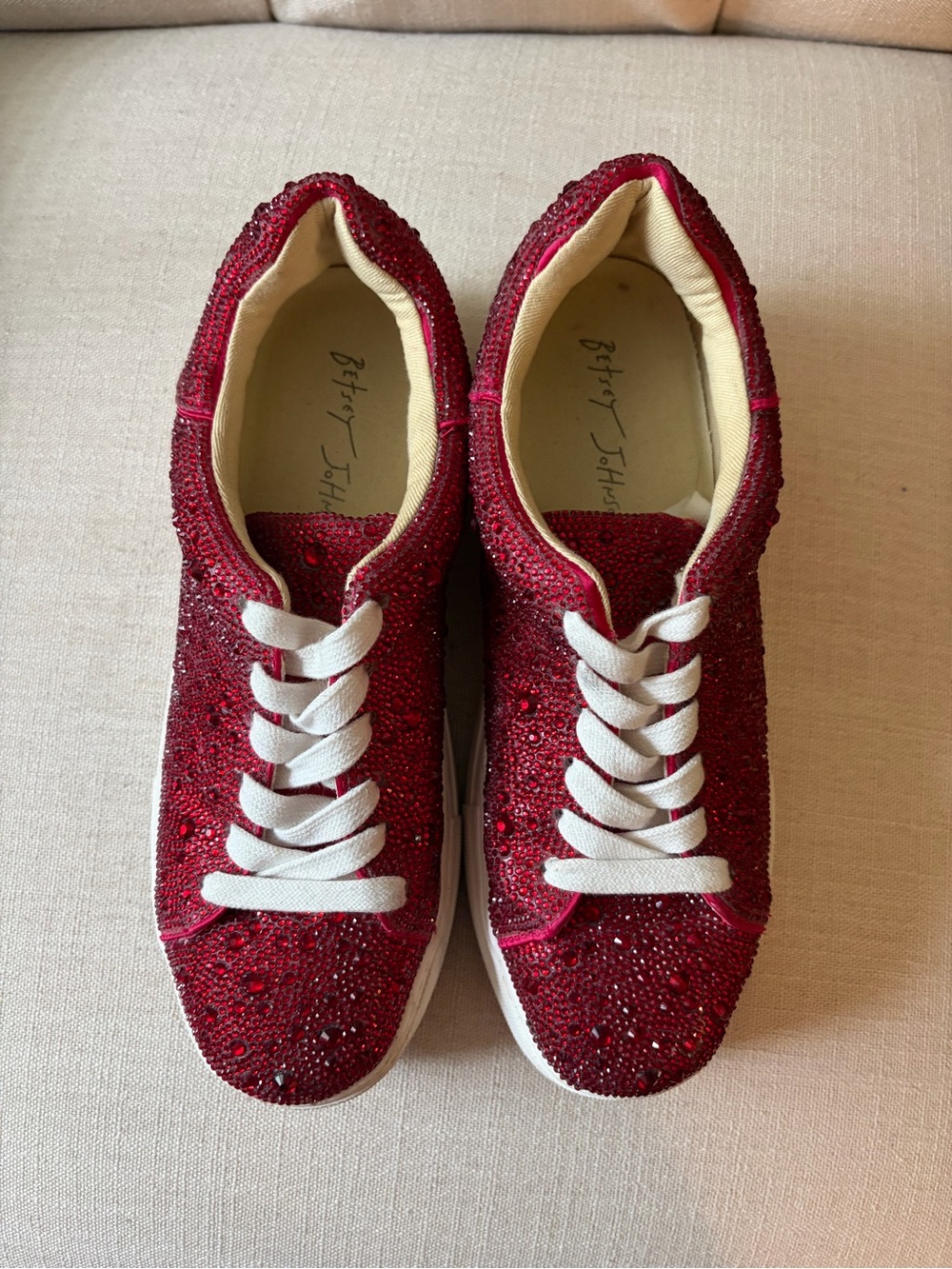 Betsey Johnson Sutton Sparkling Ruby Red Lace-Up Sneakers